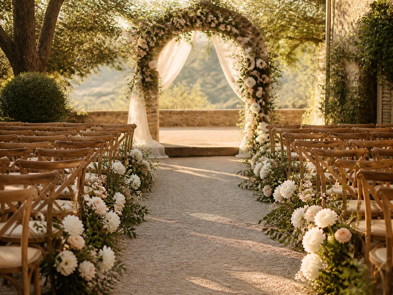 An empty ceremony space at golden hour