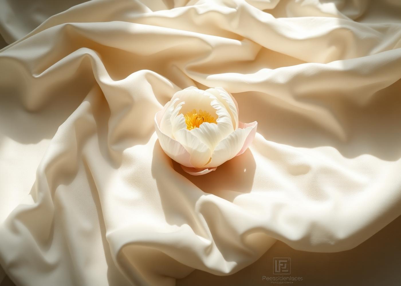 A single peony on ivory silk